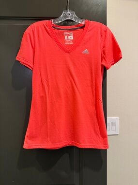 Adidas Women's Bright pink/ orangey V-Neck Performance Tee